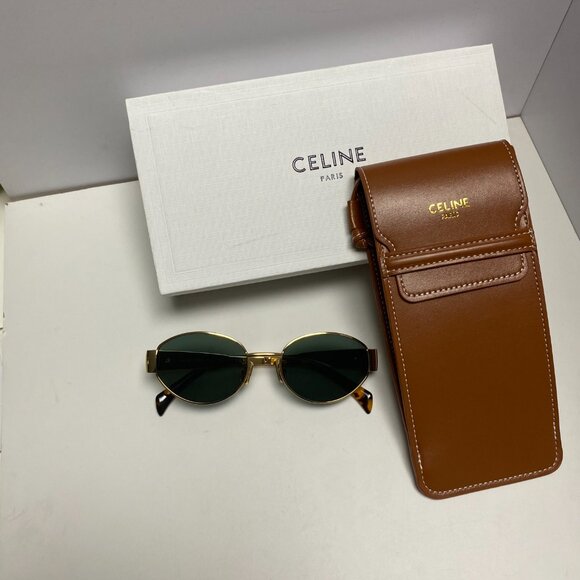 Celine Sunglasses with Gold Frame and Green Lenses